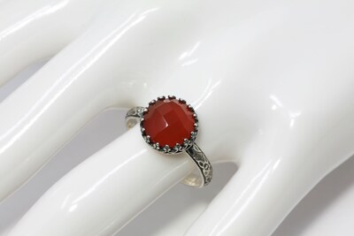 10mm Rose Cut Carnelian 925 Antique Sterling Silver Ring by Salish Sea Inspirations - image2
